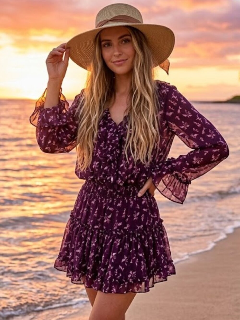 MISA LOS ANGELES Tiered Ruffle Purple Floral Dress – Small